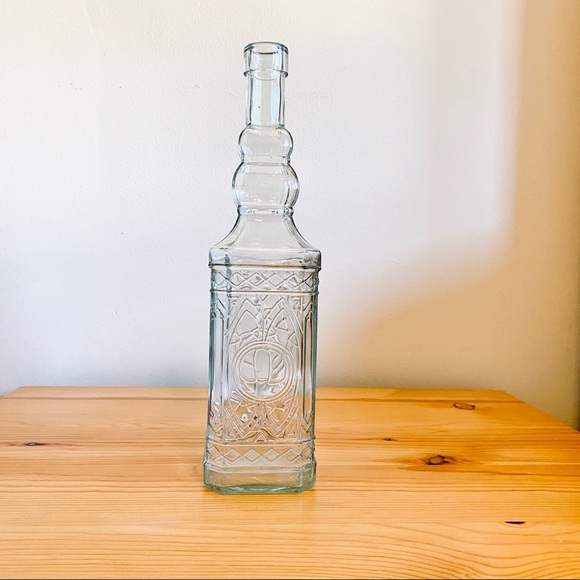 Vintage mint green glass bottle square tall decor